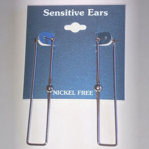 Sensitive Ears Silver Tone Huge Retro Boho Long Rectangular Shape Earrings